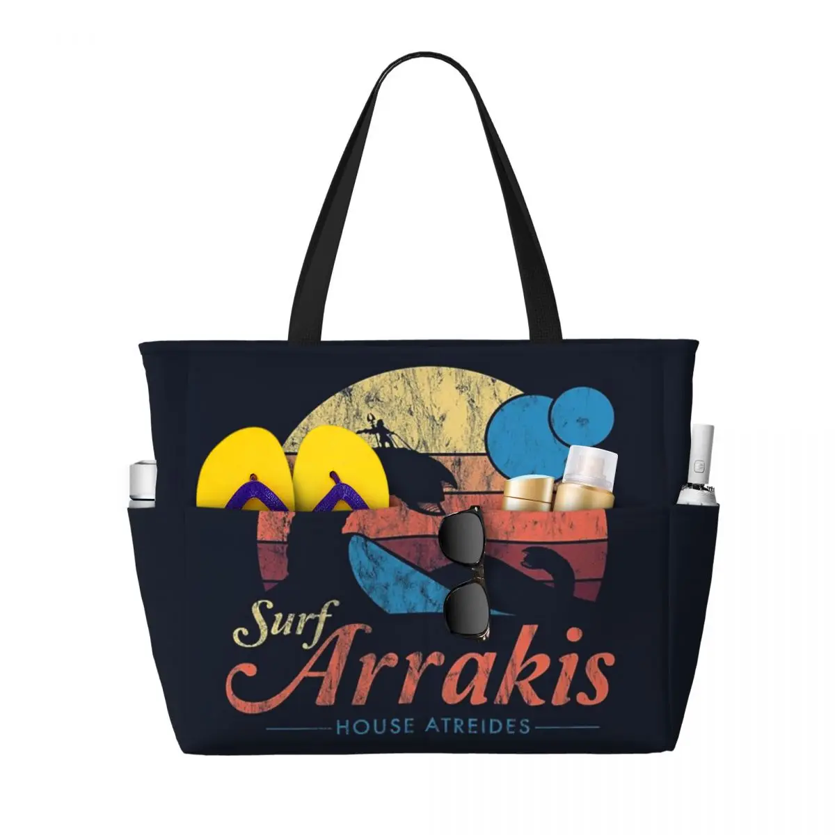 Visit Arrakis Vintage Distressed Surf - Dune - Sci Fi Summer Beach Bag, Large Capacity Shopping Bag, Fashion Tote Bag For Travel