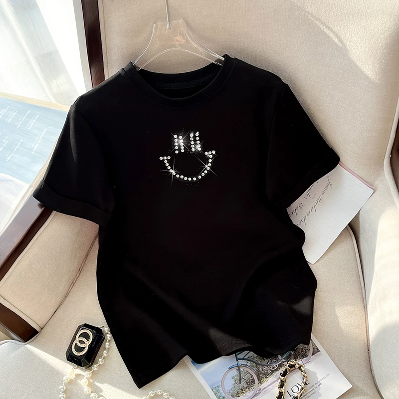 

Short Sleeve Casual Ladies Fashion Female Graphic Tee Women Diamond Heart Watercolor Sweet Print Summer T Clothing T-shirts chic