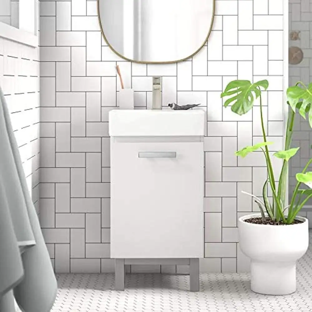 Compact Bathroom Vanity Floating or Freestanding Porcelain Sink Soft Close Cabinet Space Saving Solution Small Toiletry Area