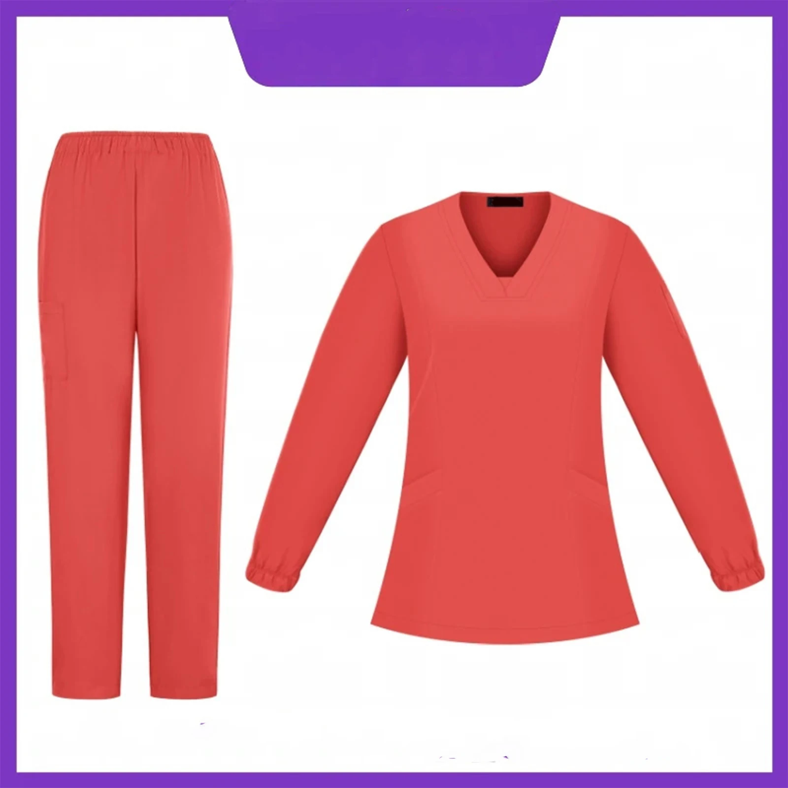 

Surgical Uniforms Woman Nursing Long Sleeve Scrubsuit Medical Scrubs Hospital Top V-Neck Doctor Nursing Long Scrubs Jogger Sets