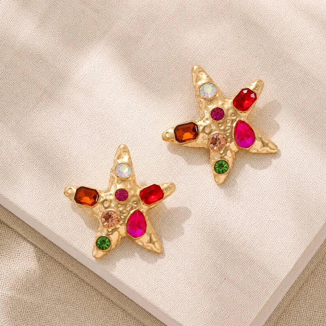 

Fashion Ins Style Diamond Pentagonal Star Earrings Colored Diamond Starfish Earrings Marine Vacation Earrings