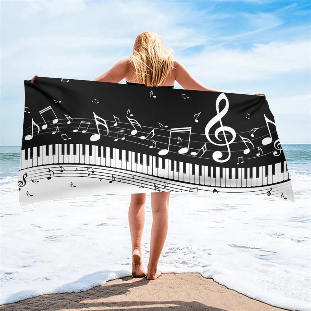 Melodic Piano Bath Towel - Musical Notes Design, Soft Absorbent, Perfect for Music Lovers, Adds Harmony to Your Beach Days