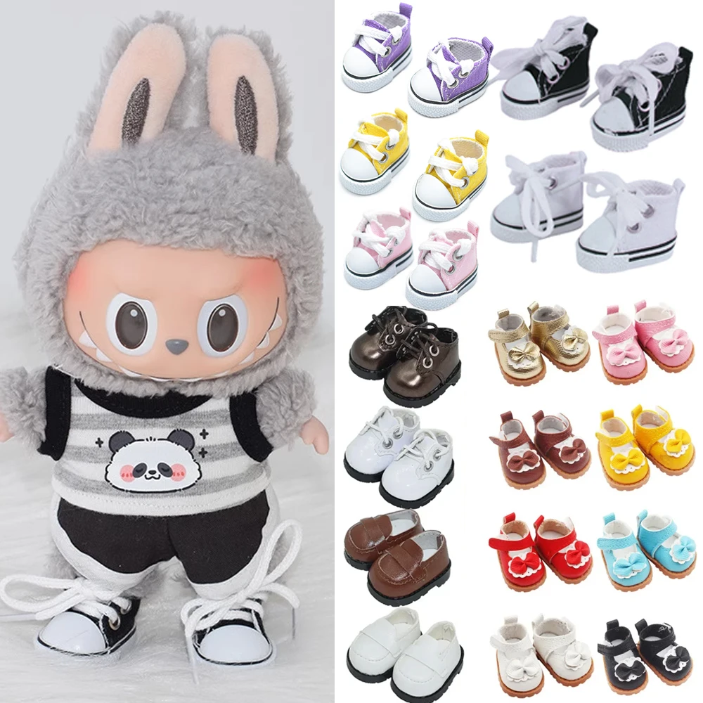 Para labubu 17cm algodão bonecas sapatos brinquedos sapatos esportivos casuais bonecas acessórios para roupas labubu (apenas sapatos)