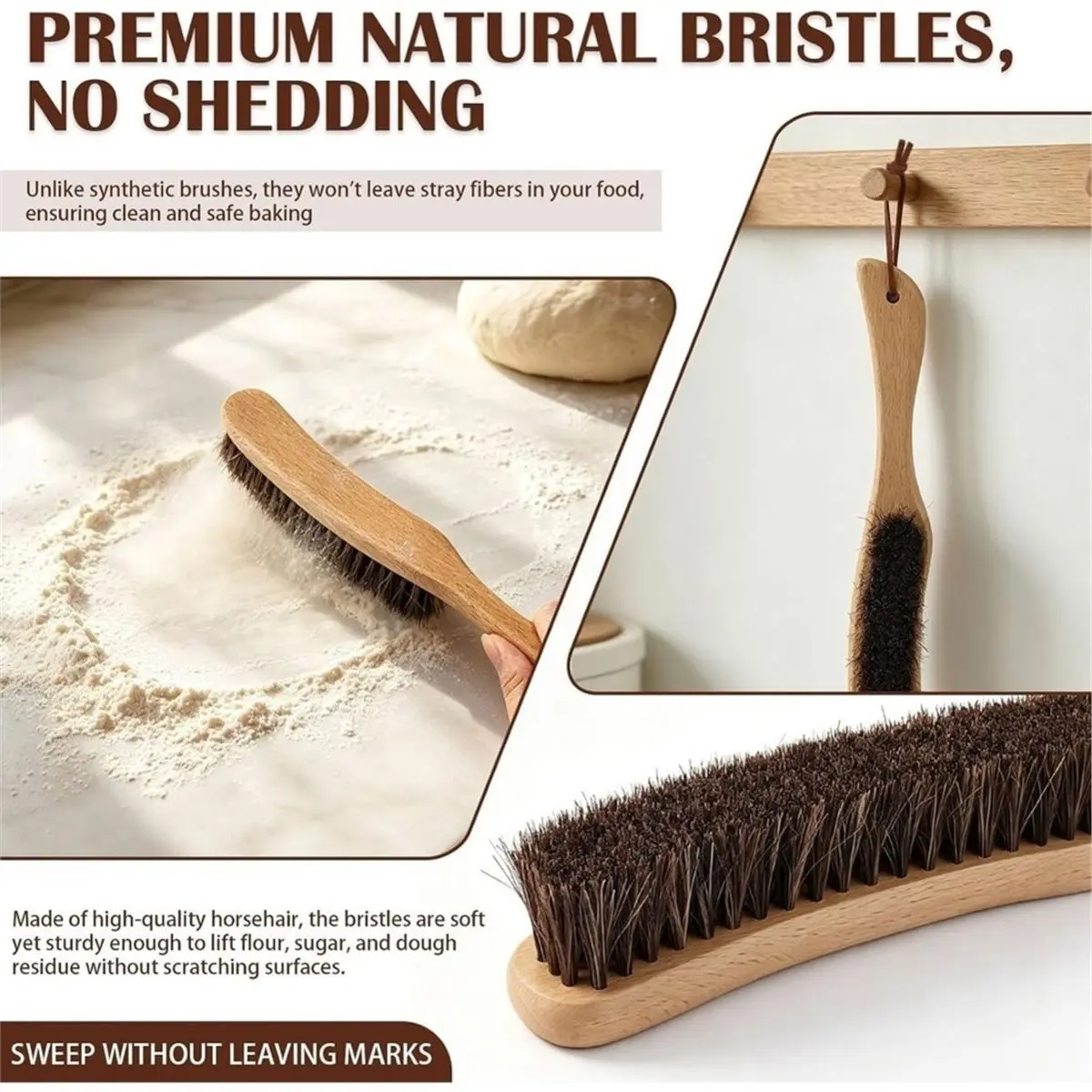 2 Pack Horsehair Brush for Sourdough Bread Proofing Basket, Counter Flour Brush Crumb Sweeper for Baking, Baseball Cap