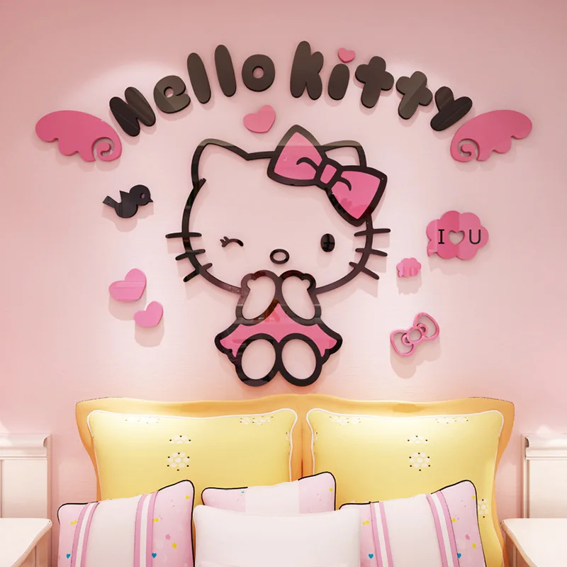 Autocollant 3D en acrylique Sanrios Anime pour filles, crayon mignon, décoration de chambre d'enfant, tête de lit, mur de dessin animé, cadeau Kawaii