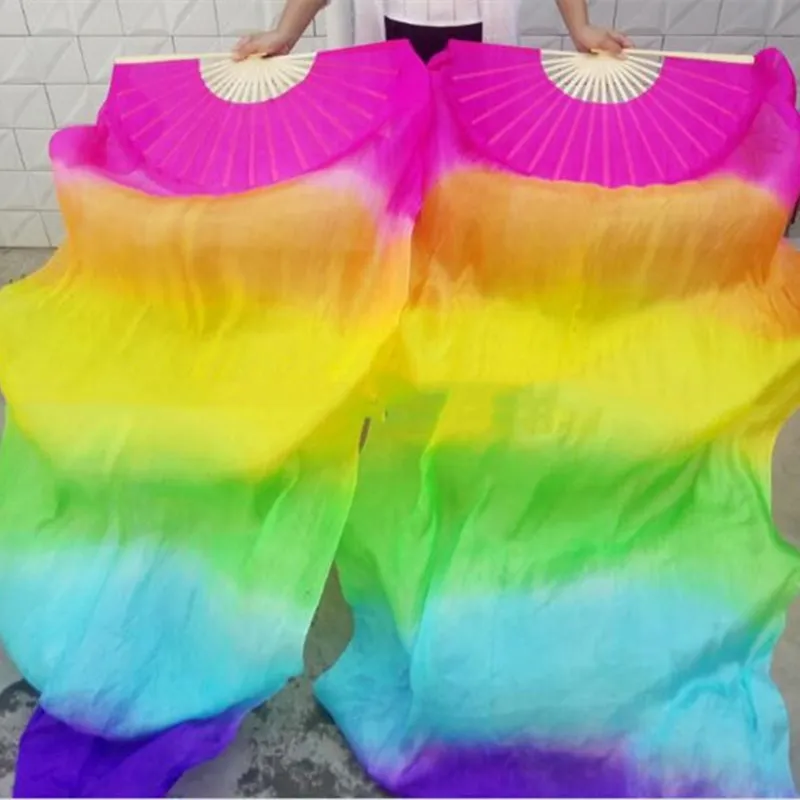 Regenbogen Bauchtanz Seide Fan Schleier Hand färben lebendige Licht Fan Schleier Paare Farbverlauf 120cm 180cm profession elle Neuankömmling heiß verkaufen