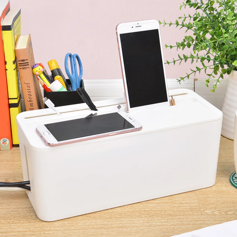 

Wire Organizer Box Plastic Cable Storage Container For Home Office Use White Medium Size Household Wire Storage Solution