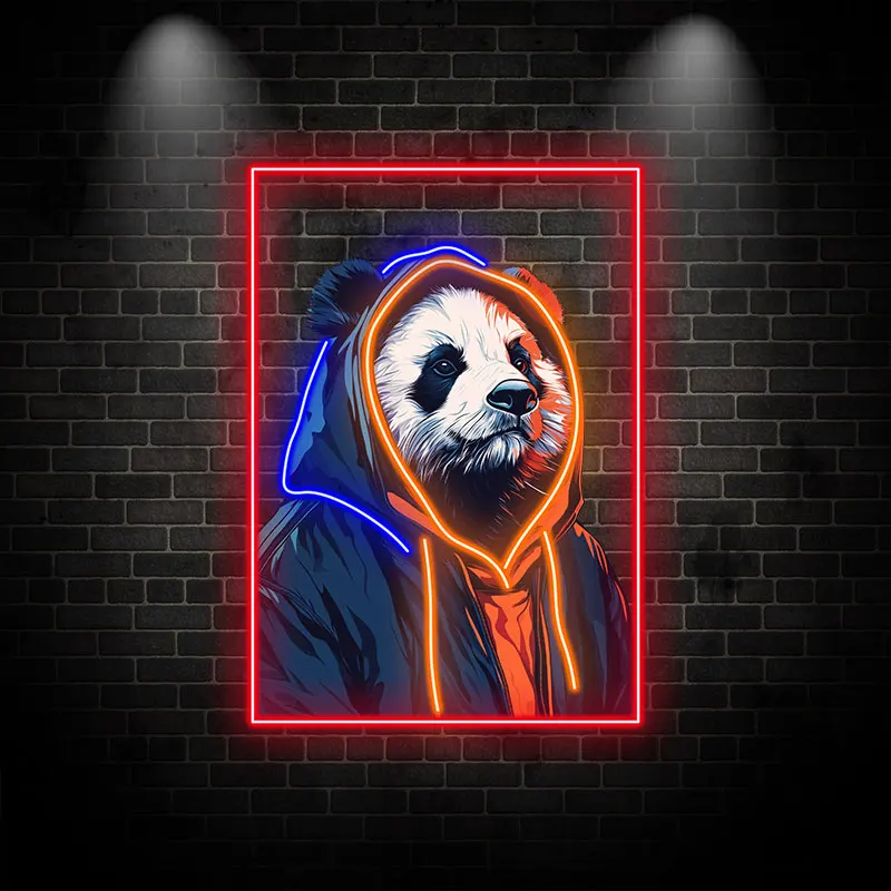 Toysign Cool Panda in Hoodie Neon Wall Art - Trendy LED Decor Light for Teen Bedroom, Gaming Room, Unique Gift Idea - Red Frame