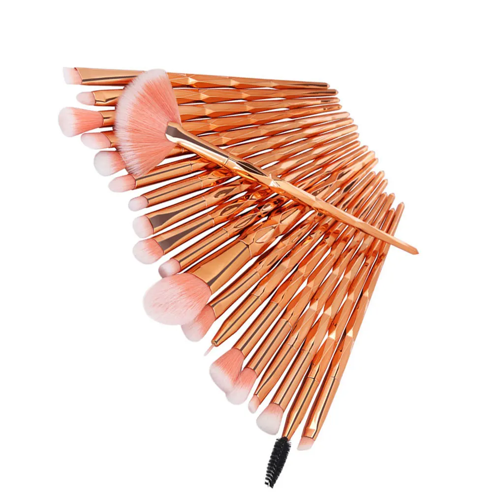 Ensemble de pinceaux de maquillage, 20 pièces, poignée transparente pour fond de teint, Eyeliner, lèvres, Kit d'outils pour femmes, usage quotidien, Rose doré