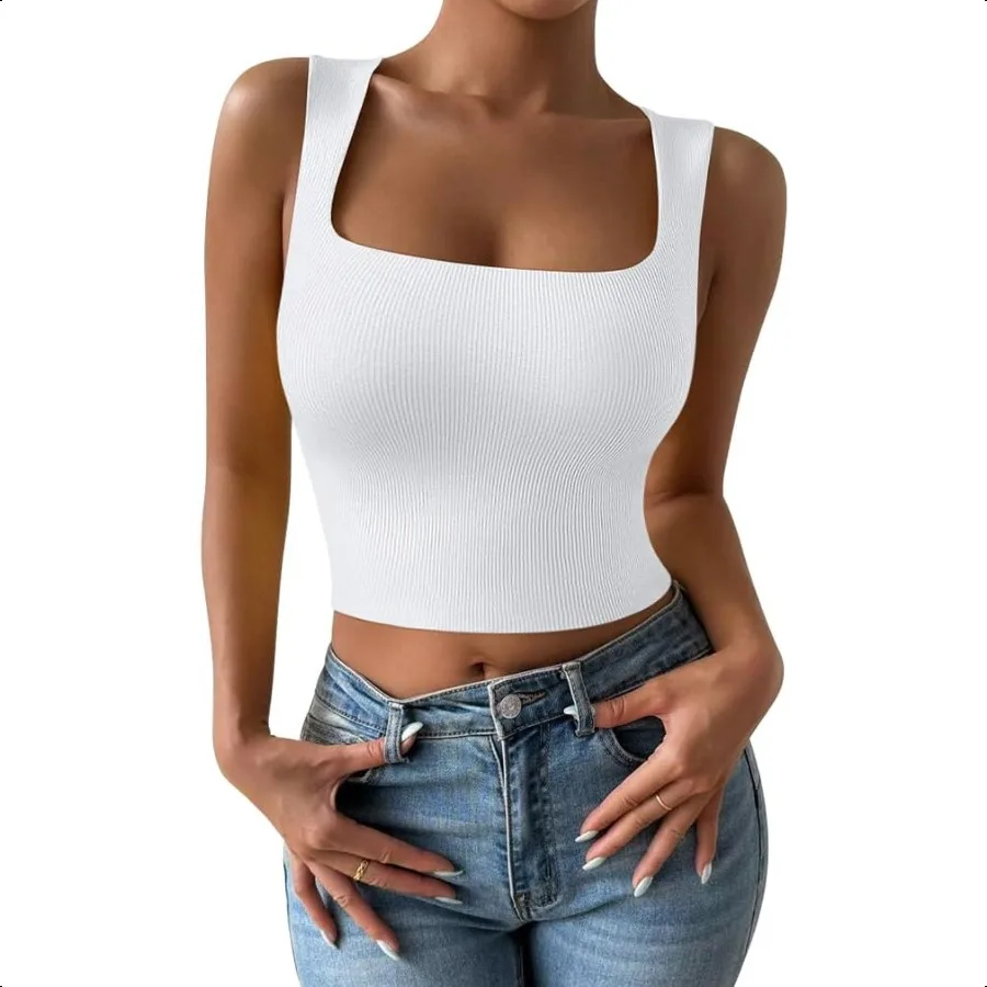 

HYZ Women's Casual Ribbed Square Neck Sleevel Y2K Tight Tank Cami Tops