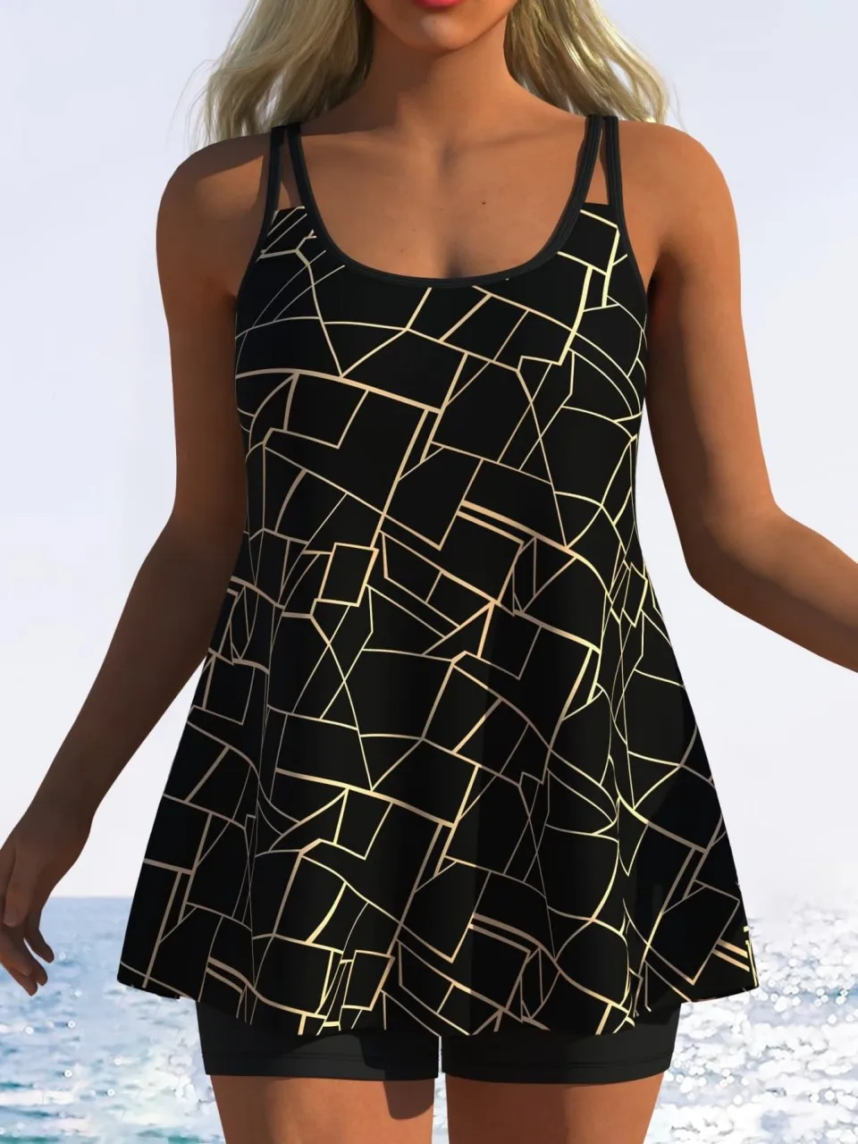 Strappy Tankini 2026 Printed Swimsuit Women Two Pieces High Waist Swimwear Female Bathers Bathing Swimming Suit Padded Beachwear