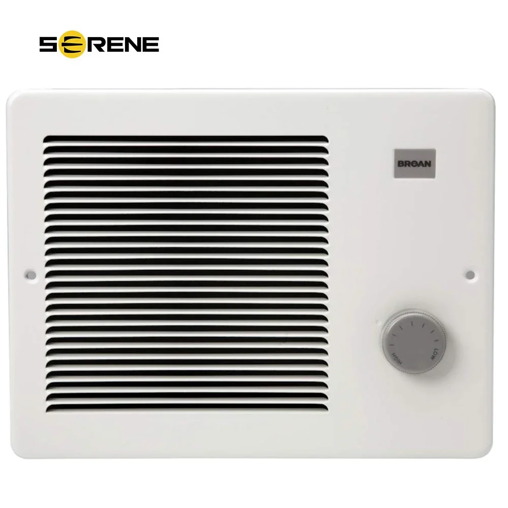 

Portable Broan-NuTone Wall Heater, White Grille Heater with Built-In Adjustable Thermostat, 750/1500W, 120/240V AC