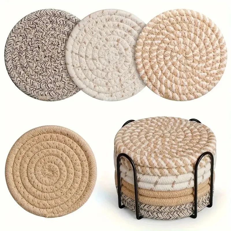 8 Sets: Fashionable Knitted Table Heat-Resistant Pot Bottom Light Dark Series Spiral Pattern Home Decoration Gift