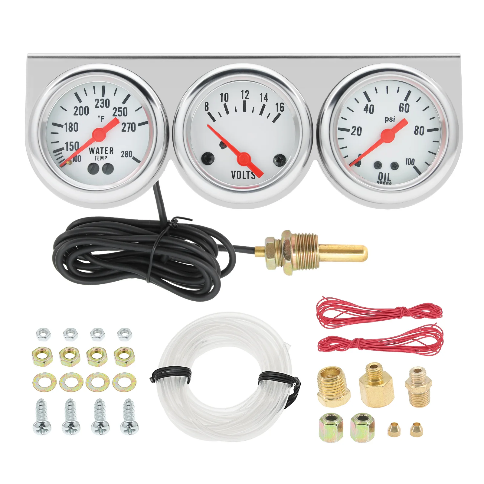 52MM 3 In 1 Water Temp Gauge + Volt Meter +Oil Pressure Gauges Kit Voltmeter with sensor Oil Temperature Gauge Triple Meter