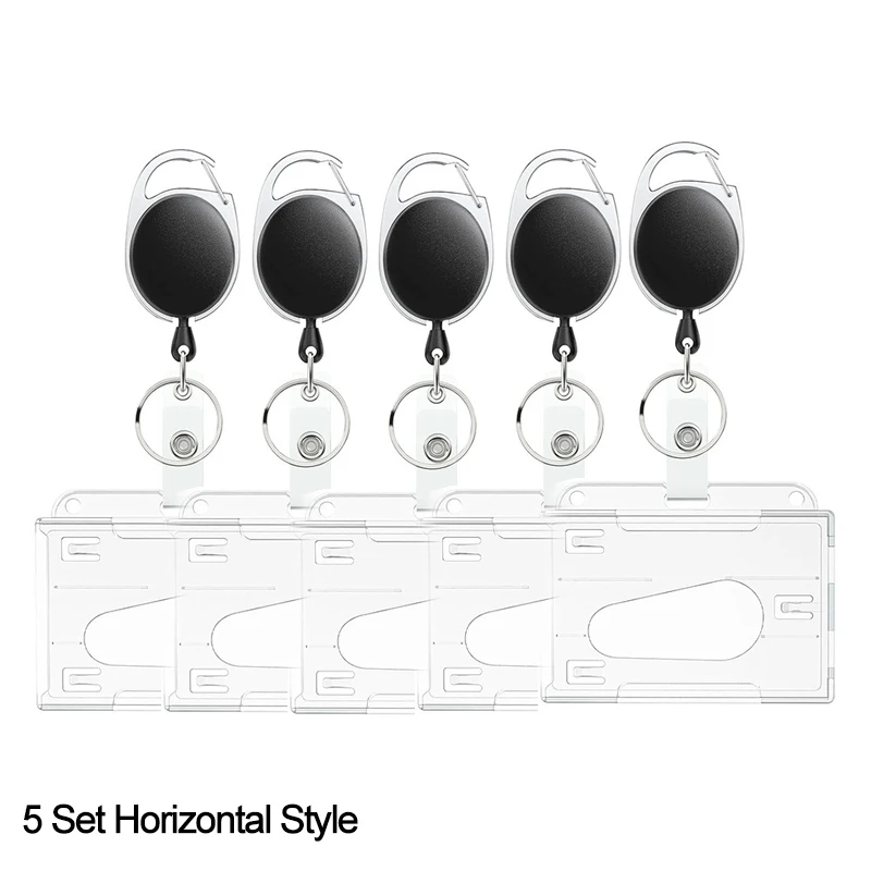 1/5Pcs Schlüsselbund Abzeichen Reel Versenkbare Pass Arbeit Genehmigung Fall Hülse Dual Karte Slot Karte Halter Schutz ID Tag abdeckung NEUE