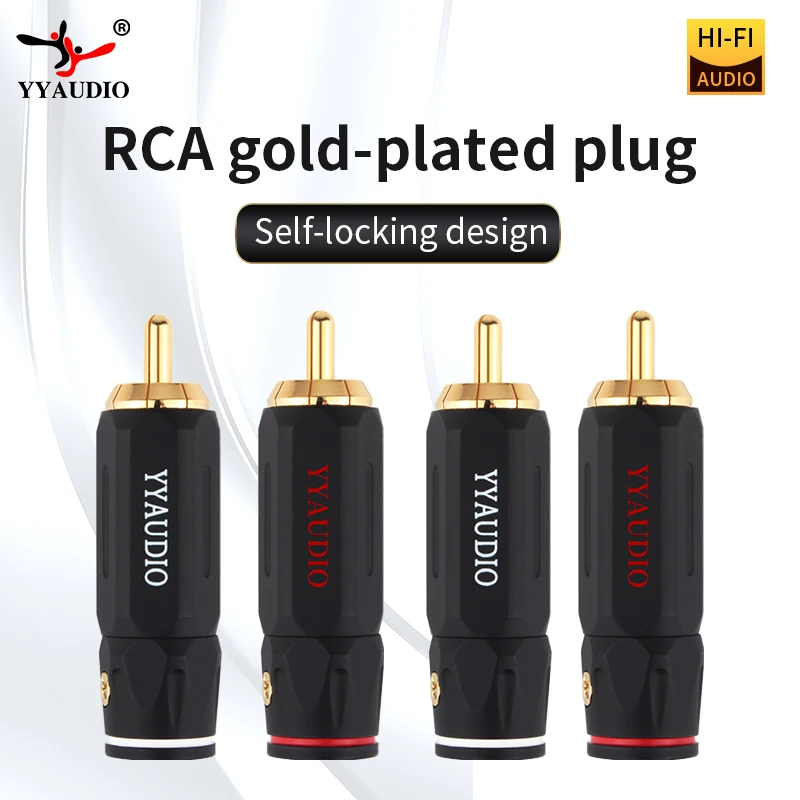 

4Pcs HIFI RCA Plug For Diy Audio Cable Pure Copper Gold-Plated Rca Male Plug Self-locking With Shielded Signal Cable Connector