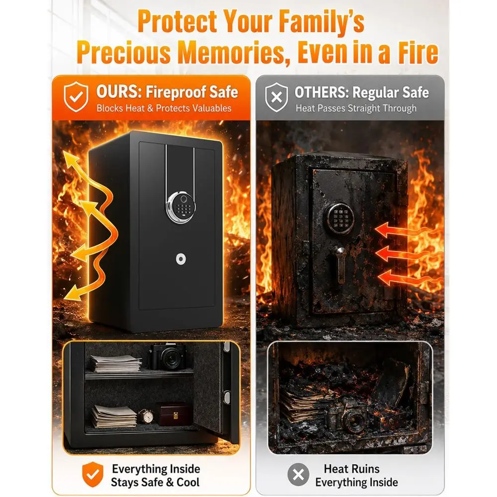 2026 New 8.5 Inch Biometric Safe, 1700°F 35-Minute Fire Protection, Heavy-Duty with Fingerprint & Keypad, Dual Alarm, Ideal for