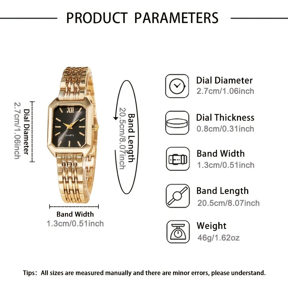 6 قطع/مجموعة ساعات أنيقة وبسيطة للبيع التخليص للنساء، ساعات كوارتز مربعة الشكل للسيدات مع قلادة على شكل قلب، حمالة صدر #4