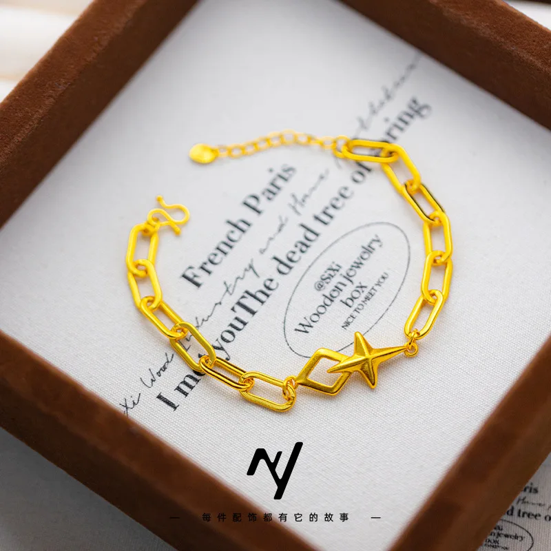 

True Gold 999 Light luxury design Star Leap Bracelet trendy couple's star bracelet,Wind Star Radiance Men's and wo