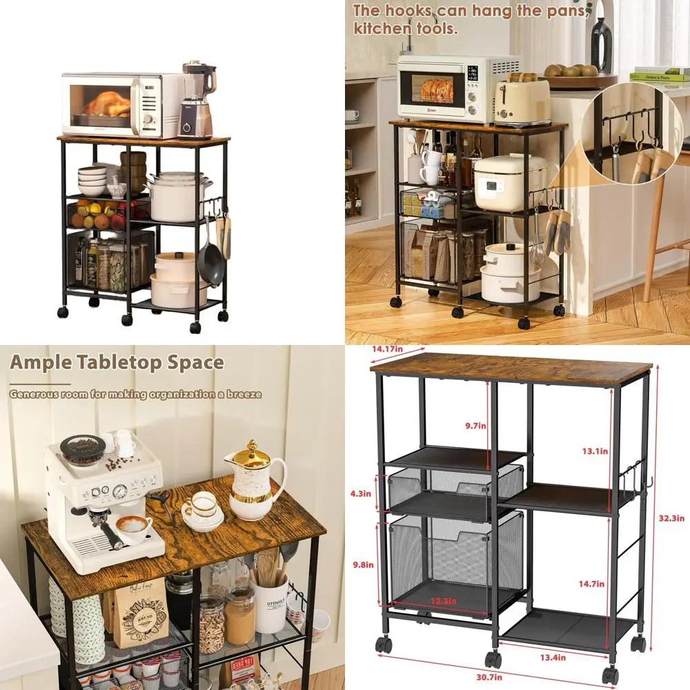 

Mobile Kitchen Cart with Storage Drawers and Shelves - Ideal for Microwave, Baker's Rack, Coffee Bar, and Kitchen Island