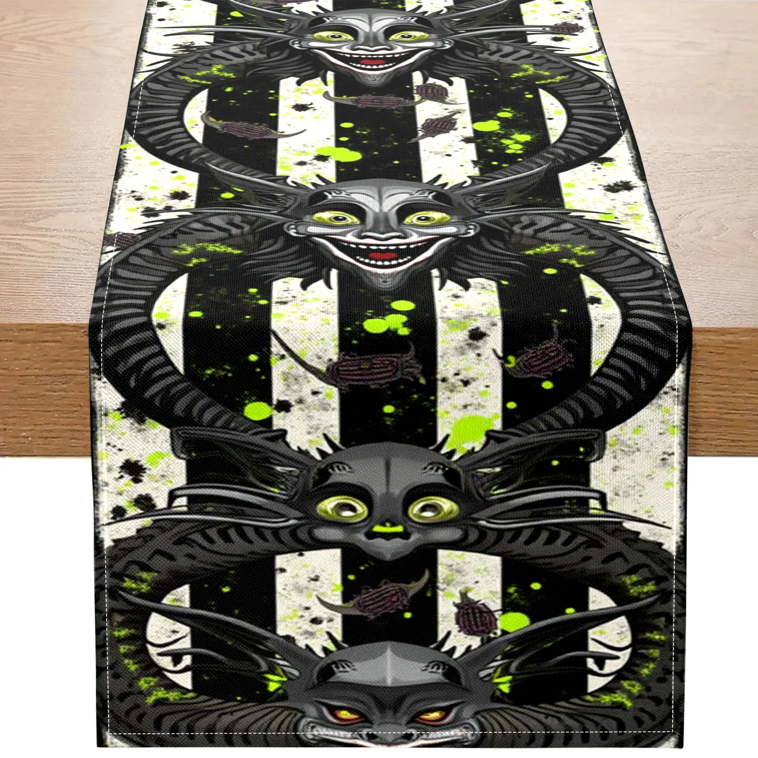 

1 Piece of Dark-Themed Table Runner, Snake-Shaped Pattern with Fluorescent Green Splatter, Suitable for Punk-Style Parties, Unique Home Decoration, Etc