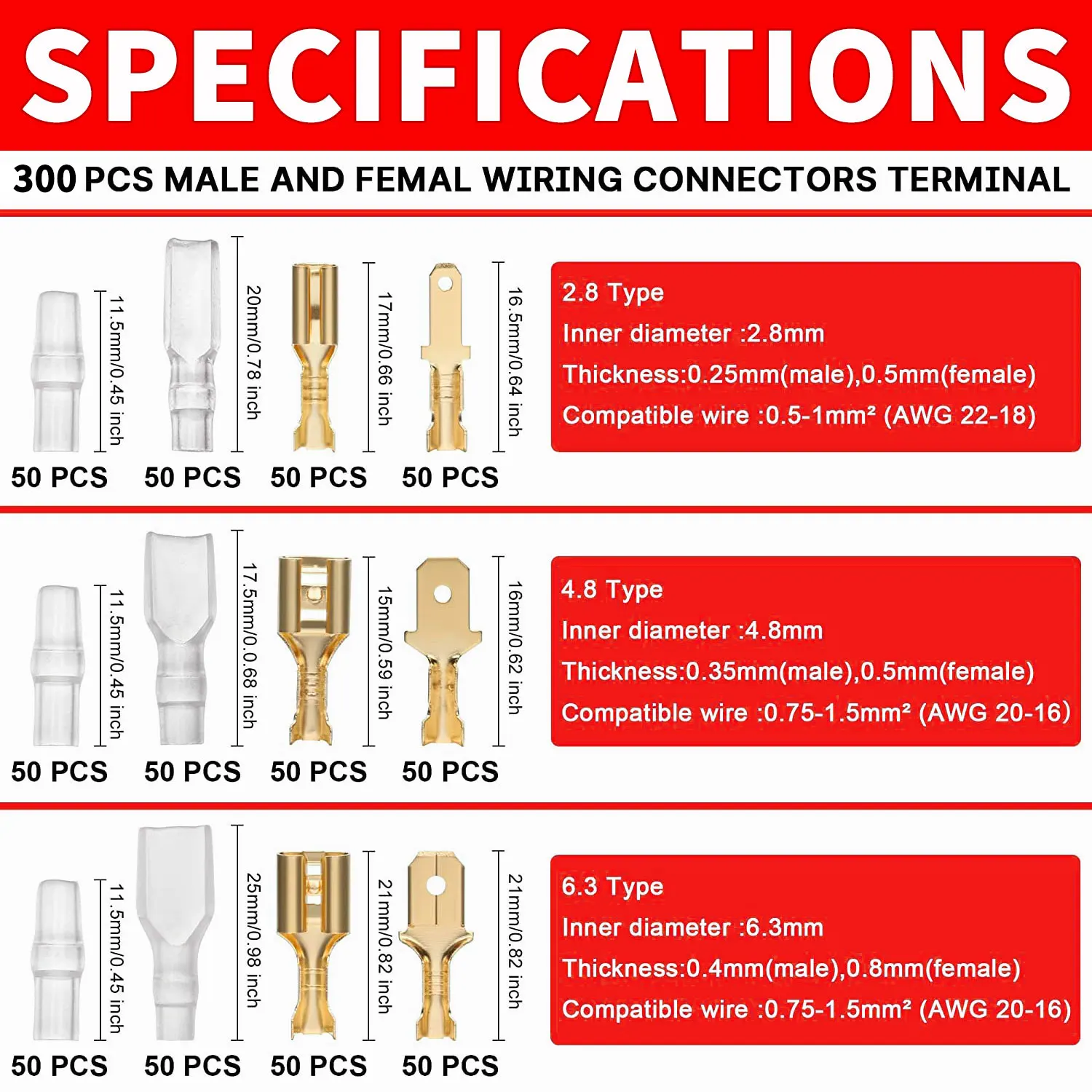 2.54mm Dupont Wire Connectors Crimping Tool Kit Crimper Plier for 2.8/4.8/6.3mm² Male Female Spade Connectors Terminals kit