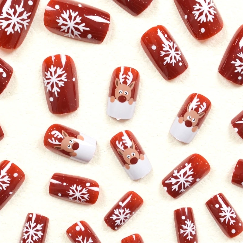 Snowflake False Nails Elk Full Cover on Nails Christmas Press On Nails Drop Shipping