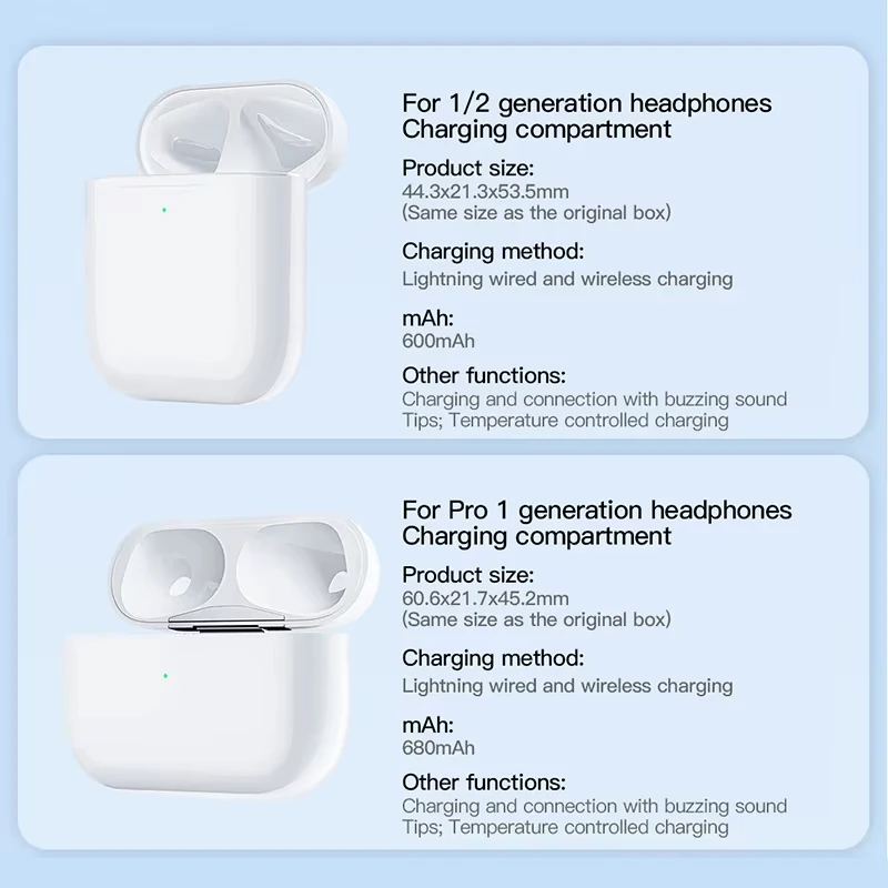 صندوق شحن أصلي بديل لأجهزة Airpods Pro 1 2 3 حافظة شاحن بطارية سماعة أذن بلوتوث مع ضوء مؤشر LED