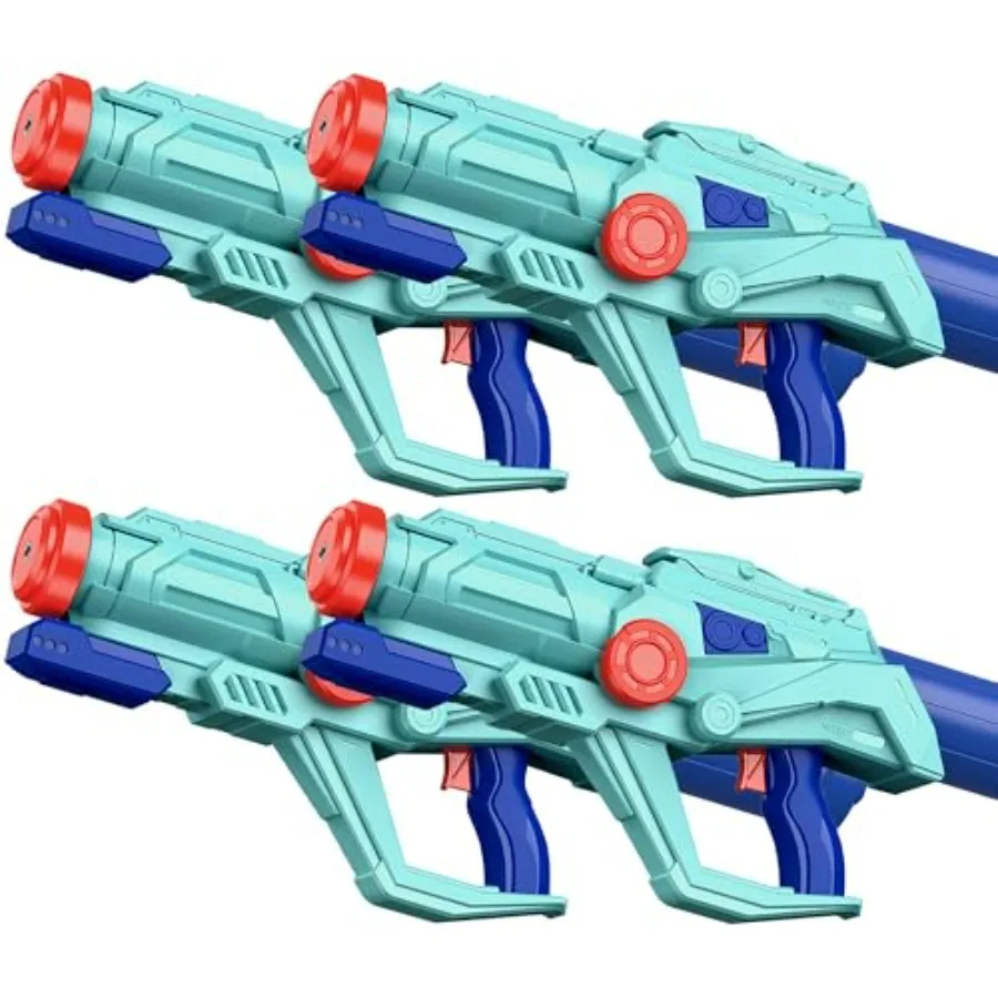 

Outdoor water toy for summer play: ABS plastic, blue/red, 4-pack high-capacity water guns with 32ft range, quick-refill design