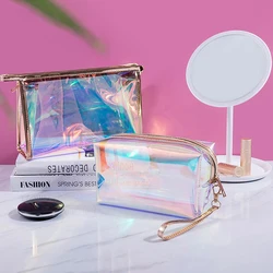 Bolsa de cosméticos transparente de PVC para mujer, organizador transparente de almacenamiento de maquillaje, bolsa de aseo portátil de viaje, monedero multifunción