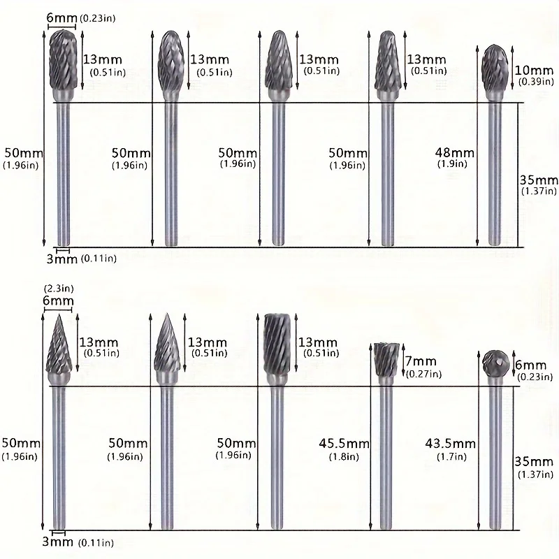 Premium Carbide Die Grinder Bits - Double Cut Wood Carving Accessories for Cutting, Grinding, Engraving, Polishing, and Trimming