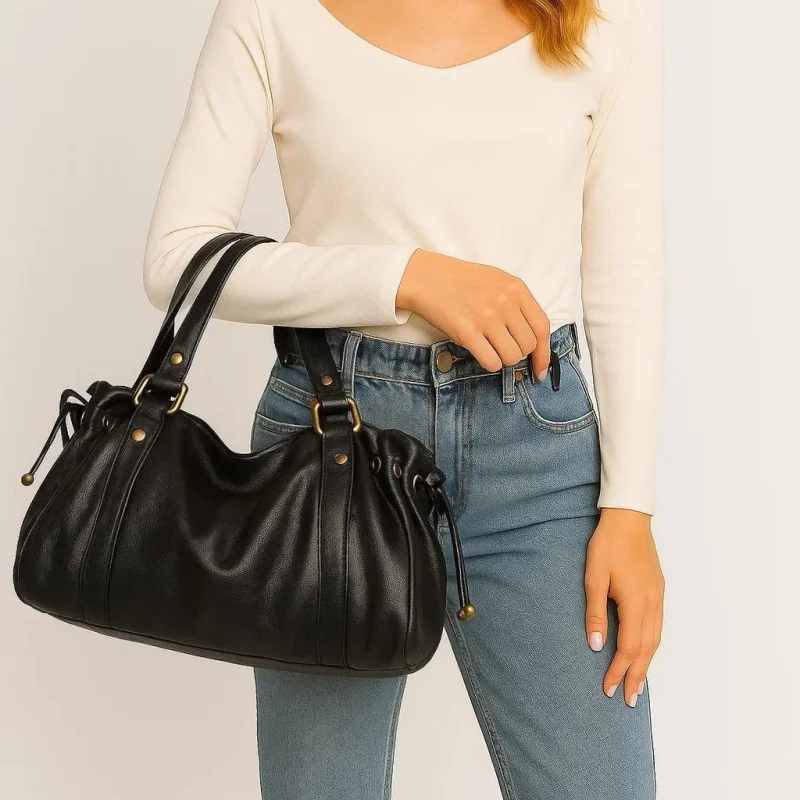 

Women's Vintage Handbag New Fashion Solid Color Tote Bag Luxury Design Versatile Shoulder Bag for Everyday Style