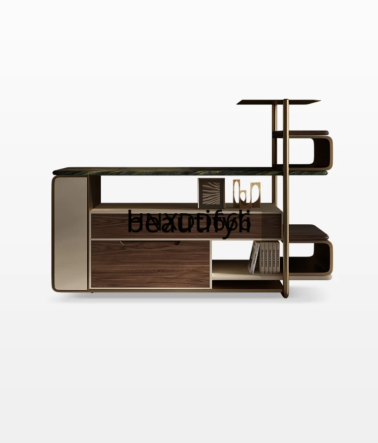 Living room locker creative stainless steel rack tea room floor bookcase light luxury high-end wind edge cabinet