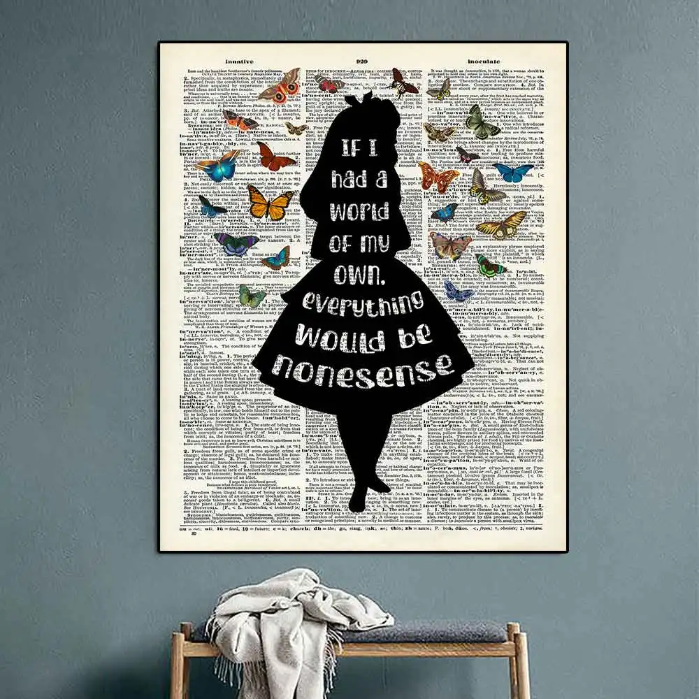 Retro Dictionary Wall Art Never Underestimate A Girl With A Book Motivational Quote Poster Portrait Canvas Painting Room Decor