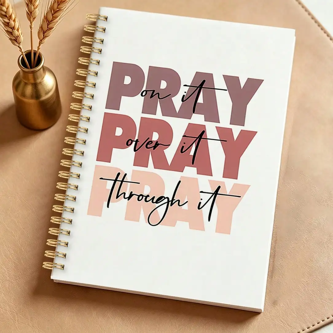 1pc Prayer Journal - Red To Pink Ombre 'PRAY Over It PRAY Through It' Design, 5.5'X8.3' Thick Spiral Bound, Christian Gift Suitable For Women/Men, Church Use Prayer Log & Bible Record - Elegant Minimalist Devotional Organizer SS260505135394693426125