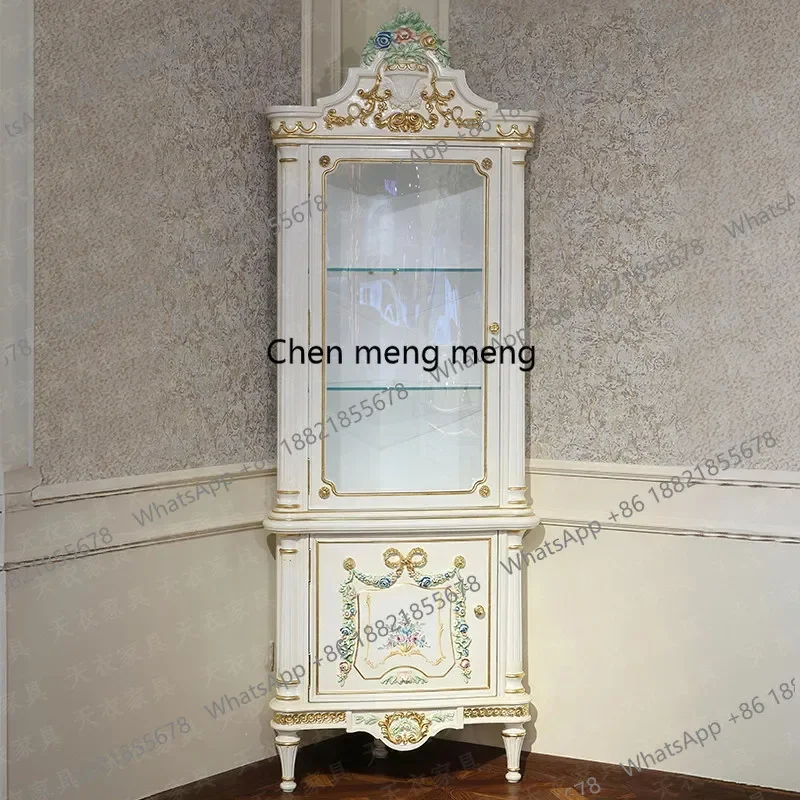 Discount European luxury painted court solid wood triangle wine cabinet French display cabinet villa living room display cabinet