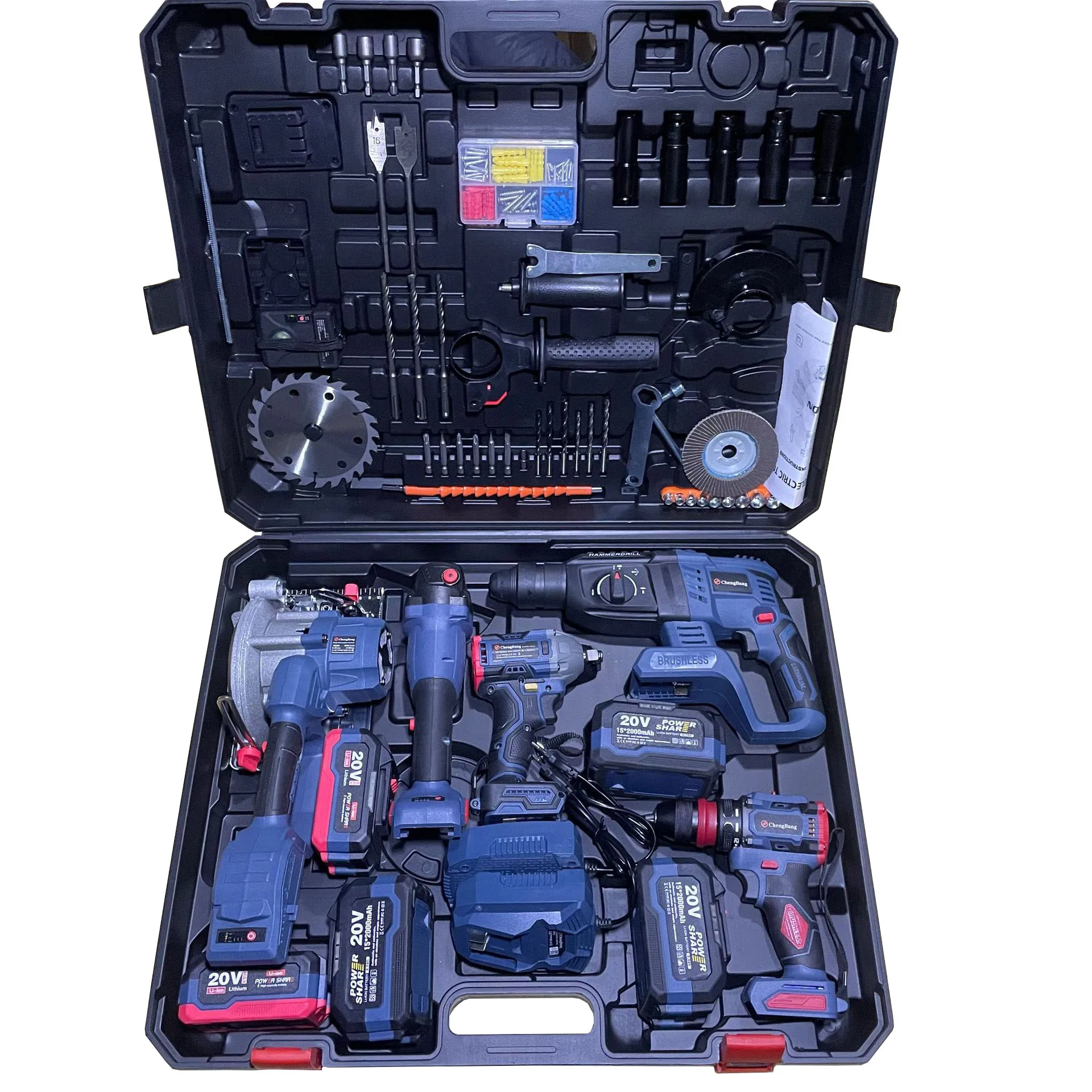 Kits de ferramentas elétricas combinadas 20v, martelo elétrico sem escova, broca de impacto, moedor de ângulo, serra circular portátil, conjunto de ch