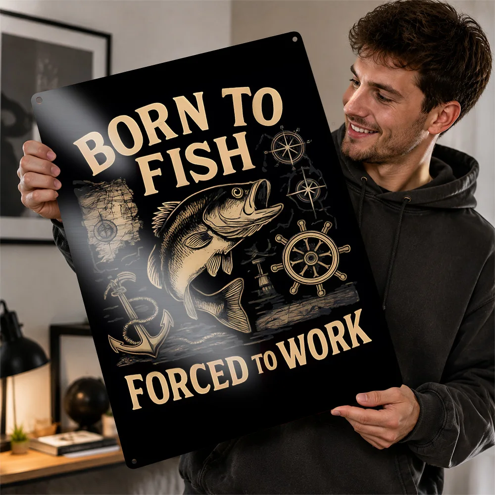 Fishing Versus Work Quote Aluminum Poster Typographic Wall Art For Reading Room Customized Metal Sign Motivational Gift Idea