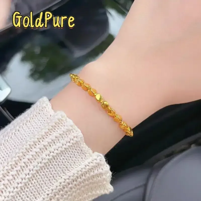 

Goldpure 9999 24K Real Gold Twisted Bead Bracelet Simple Temperament Versatile Bracelet Women's Broken Couple Beads Brace