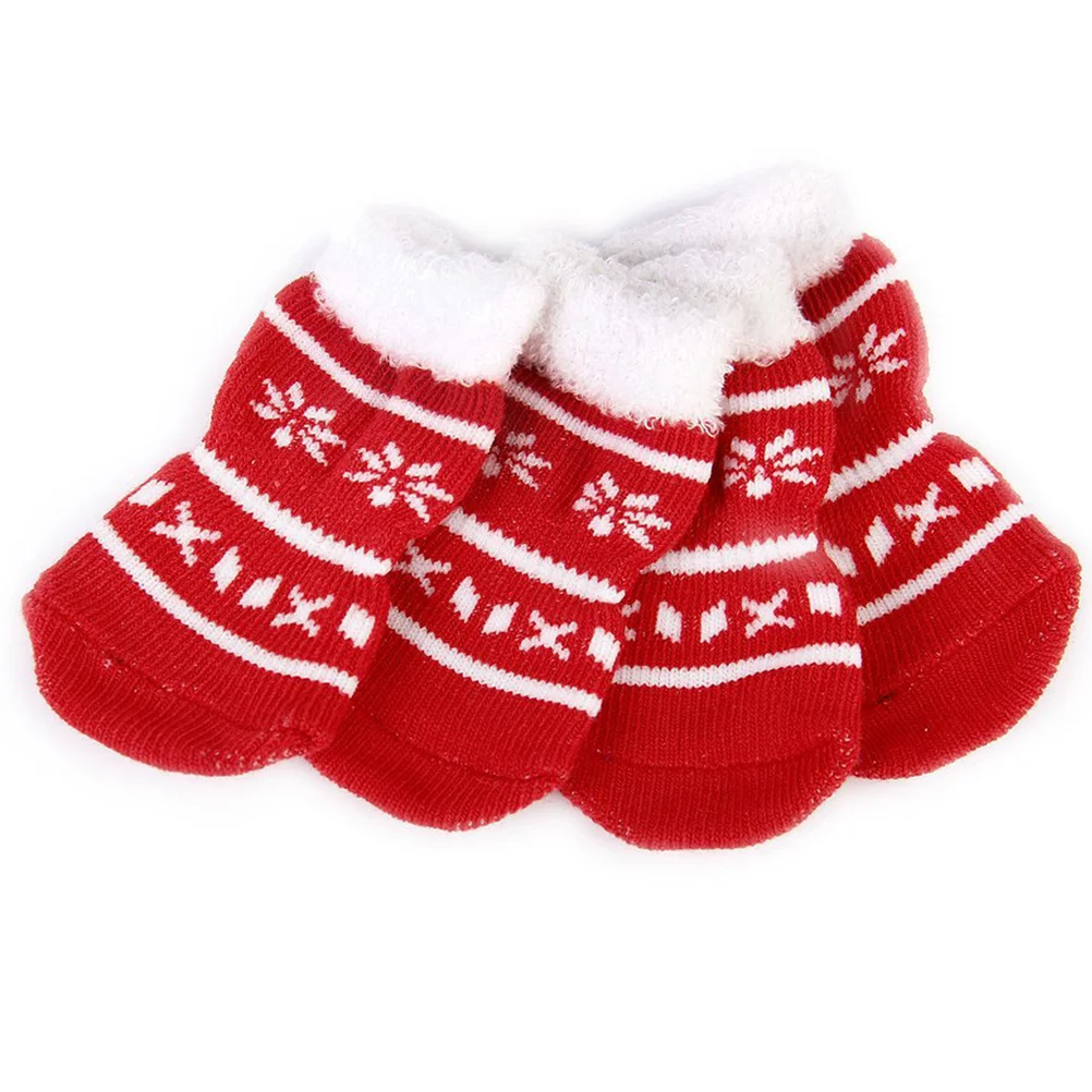 

8Pcs Cat Dog Cotton Socks Christmas Theme Pet Footwear Anti-Scratch Bottom Protects Furniture Warm Paws in Winter Red M