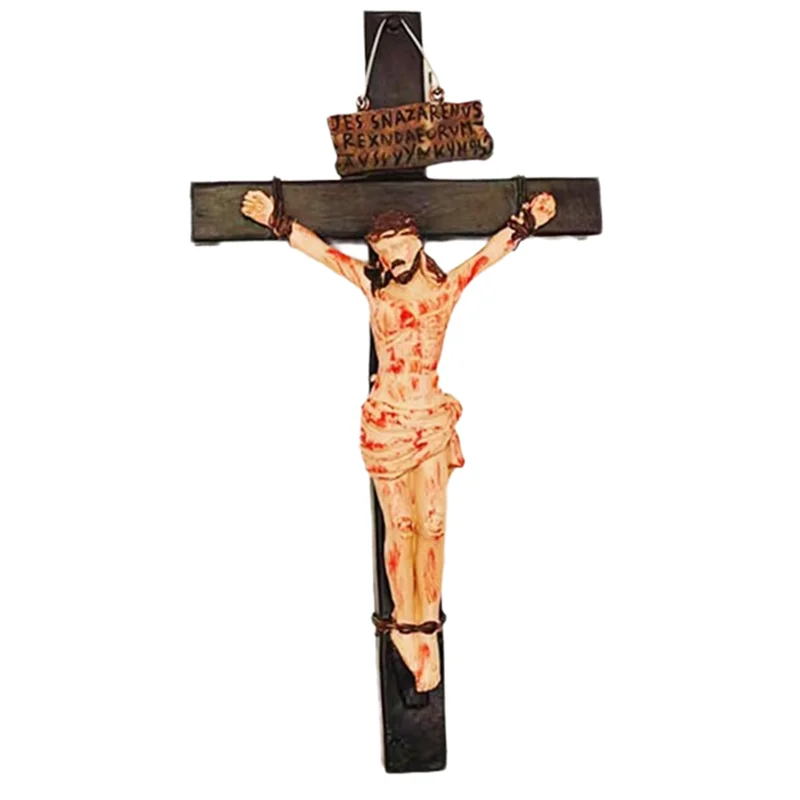 Jesus Crucifix Statue Wall Cross Hanging Decoration Jesus Christ Catholic Home Decor Religious Collection Resin Easy Install
