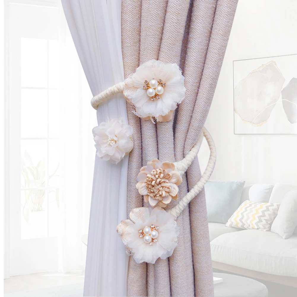 1/2pcs Flower Shape Curtain Tieback Elegant Twist-Bough Flower French Style Drapery Holder Clip for Home/Office Decor