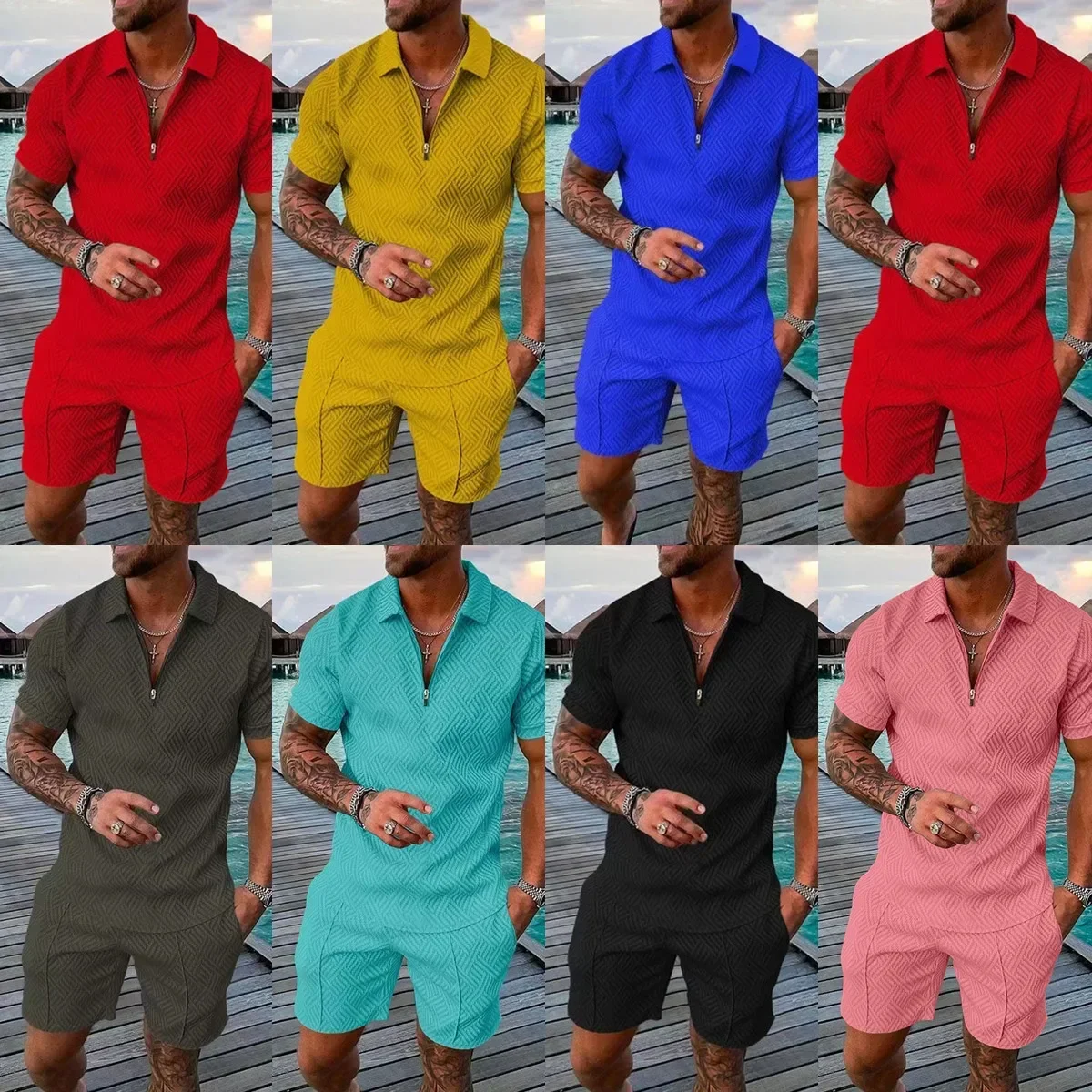 

New Men's Sets Printed POLO Shirt Lapel Short Sleeve Pullover Casual T-shirt and Shorts Tracksuit Male Sweatpants