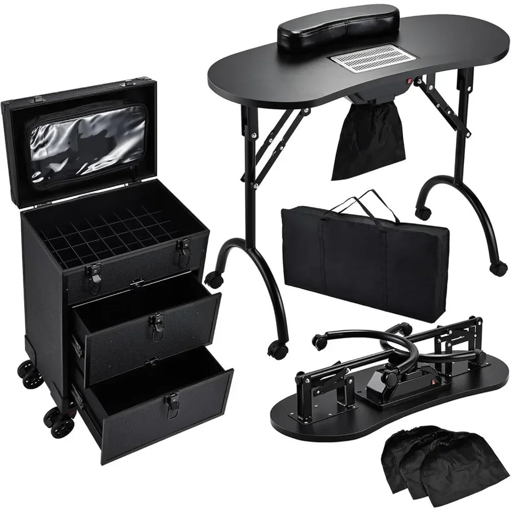 

Foldable Rolling Makeup Case with 2 Extra Large Drawers Nail Organizer Cosmetic Storage with Electric Dust Collector,Customized