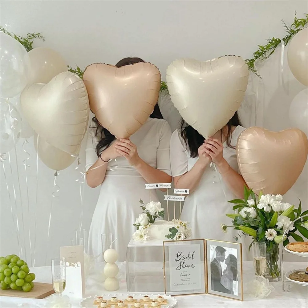 Globos de aluminio para Decoración de cumpleaños, Globos de helio con forma de corazón, color verde salvia, rosa, azul y marrón, 3/5 piezas, 18