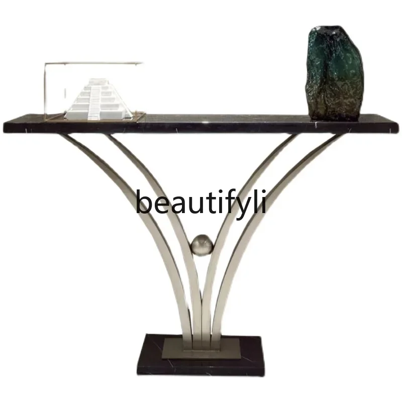 

ls 42Light luxury post-modern simple stainless steel entrance table marble entrance table sofa living room decoration