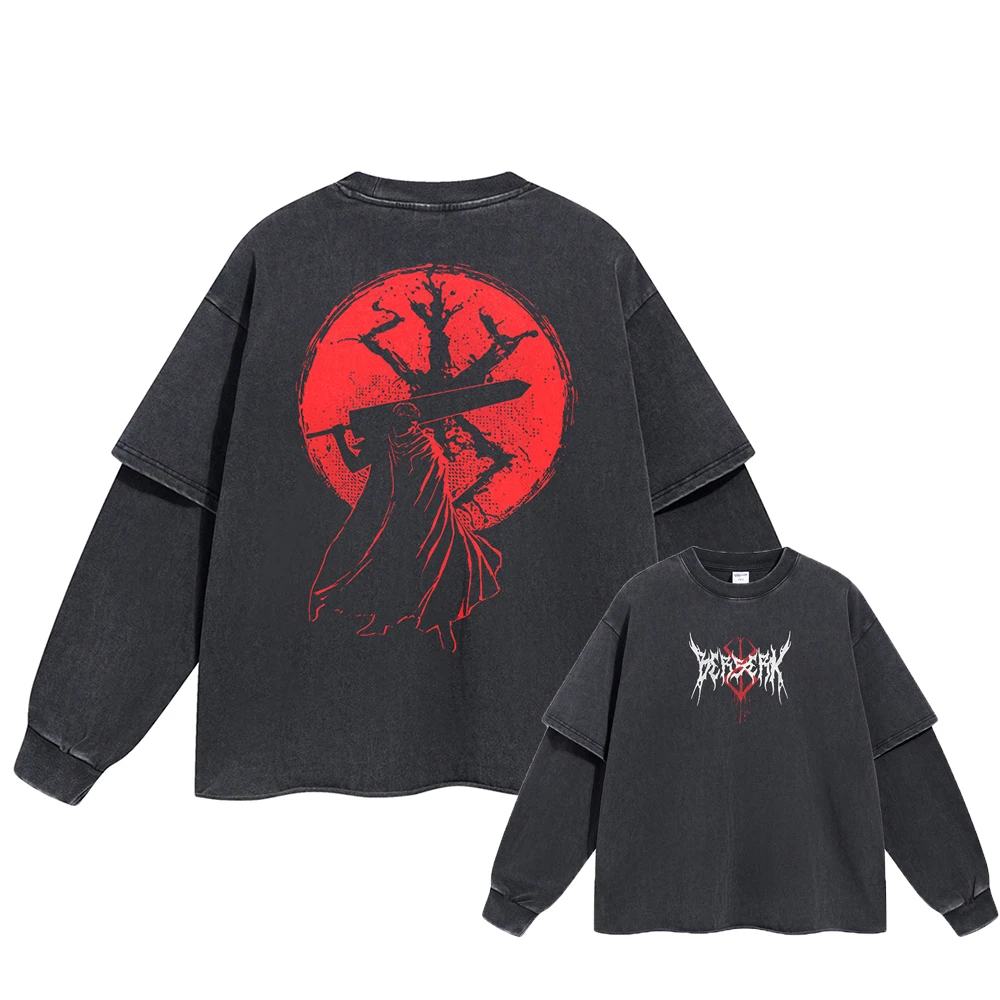 

Men Harajuku Streetwear Autumn Cotton Long Sleeve Anime Graphic Print T shirt Fashion Black Washed Vintage T-shirt Unisex