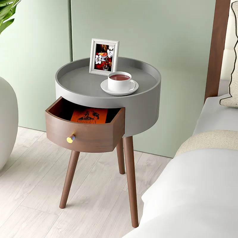 

Nordic Style 3 Legs Bedside Table Bedroom Wooden Nightstand Light Luxury Simple Small Round Table Desk Lockers Coffee Table