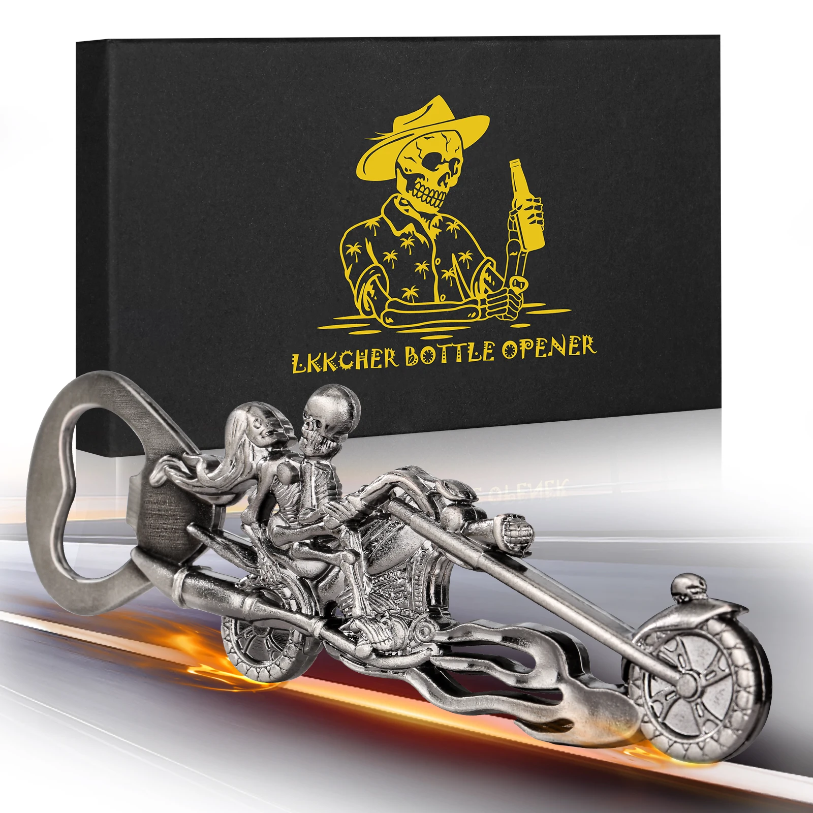 Beer Gifts for Men Novelty Grey Skeleton Rider Opener Present for Lovers Skull Motorbike Motorcycle Corkscrew Birthday Gift Set