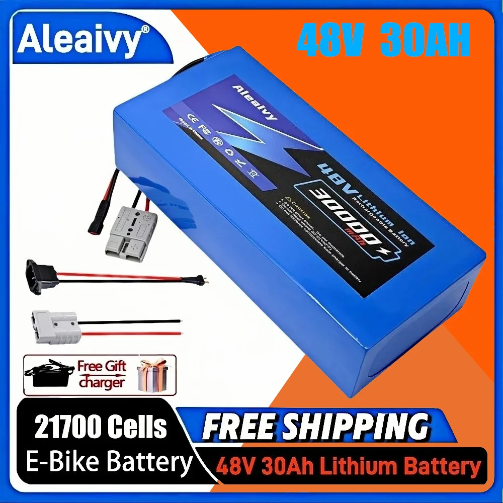 

Aleaivy 48V 30Ah Electric Bike Lithium Battery Pack 30000mAh Li ion Ebike Battery for Bicycle Scooter Motorcycle with Charger